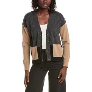 &Isla Womens  Beatrice Colorblock 100% Cashmere Cardigan, Grey